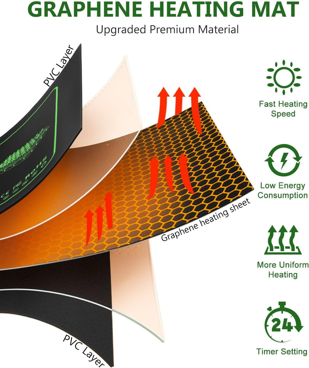 12 Cell Seed Starter Kit with Grow Light Heating Mat & Silicone Pots | Grow Light, Graphene Heating Mat, Reusable