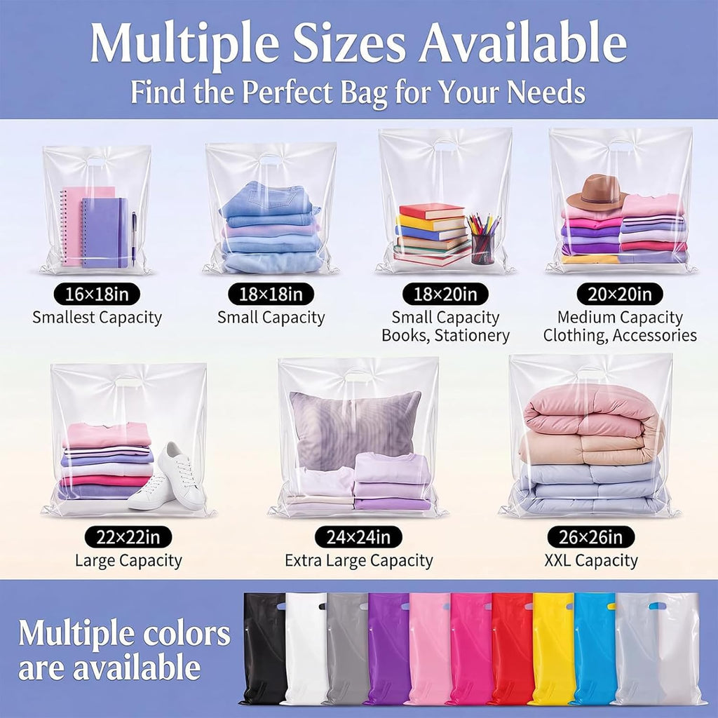 100 Pcs 18 x 20 Inches Plastic Shopping Bags with Handle, Black