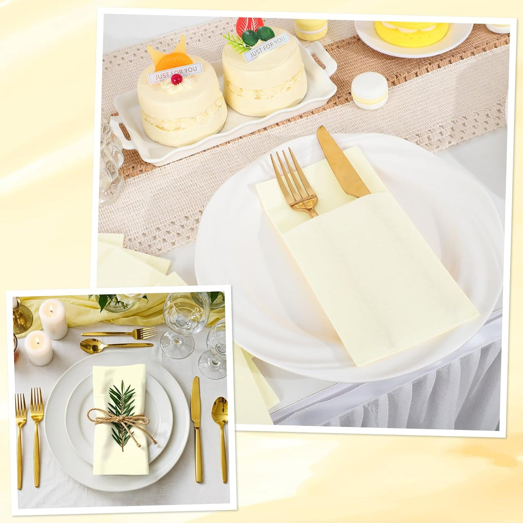 Thanksgiving Ivory Linen-Feel Paper Napkins with Built-in Flatware Pocket