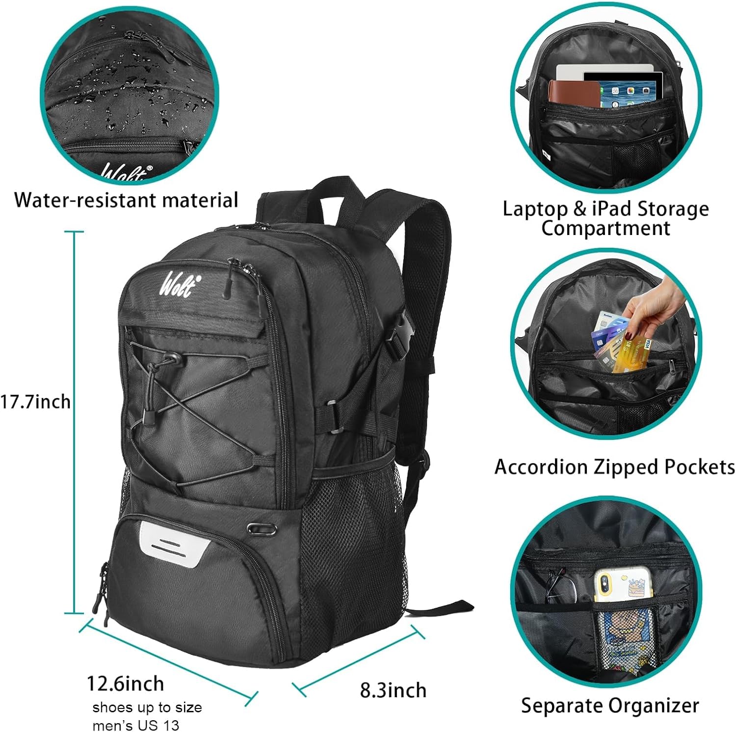 Basketball Backpack Large Sports Bag with Separate Ball Holder & Shoes Compartment, Best for Basketball, Soccer,Gym