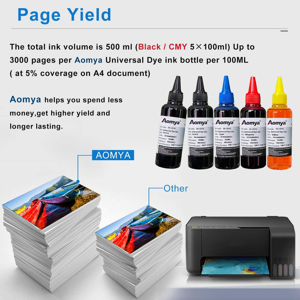 500ml Universal Dye Ink Refill Kit for HP Canon Epsn Brother Lexmark Printers Compatible Cartridges Refillable