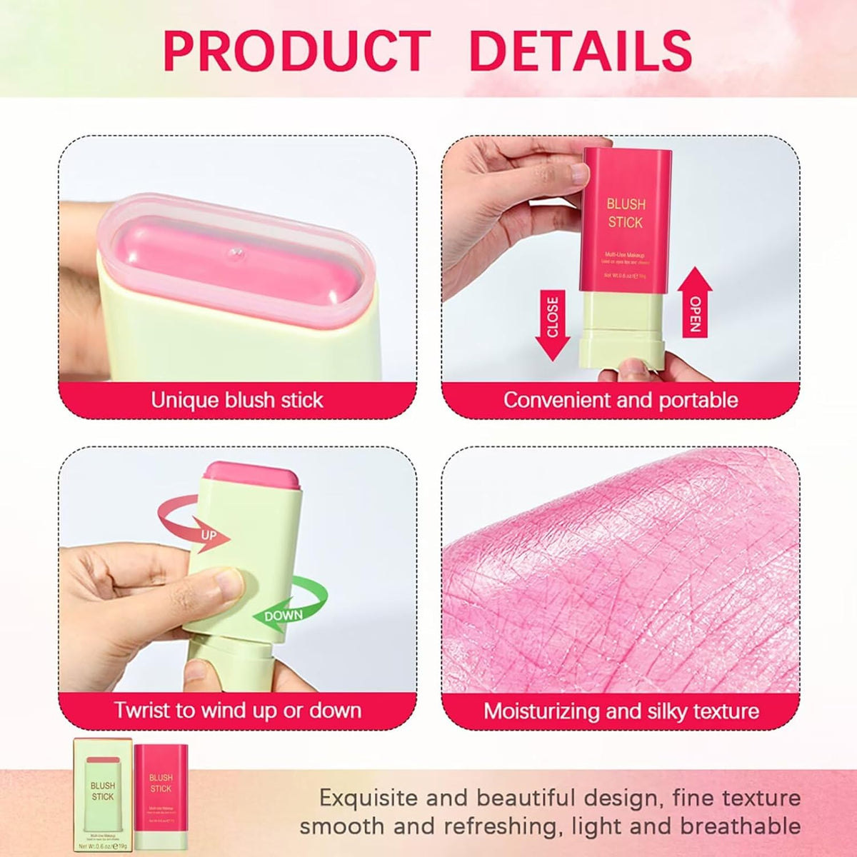 Multi-Use Makeup Blush Stick,Beauty Solid Moisturizer,Waterproof Natural Nude Makeup,Tinted Solid Moisturizer Stick