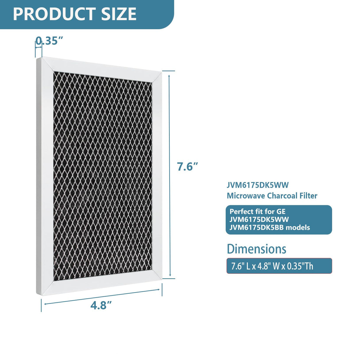 JVM6175DK5WW Microwave Charcoal Filter Compatible with GE 4.8"x7.6" 2 Pack