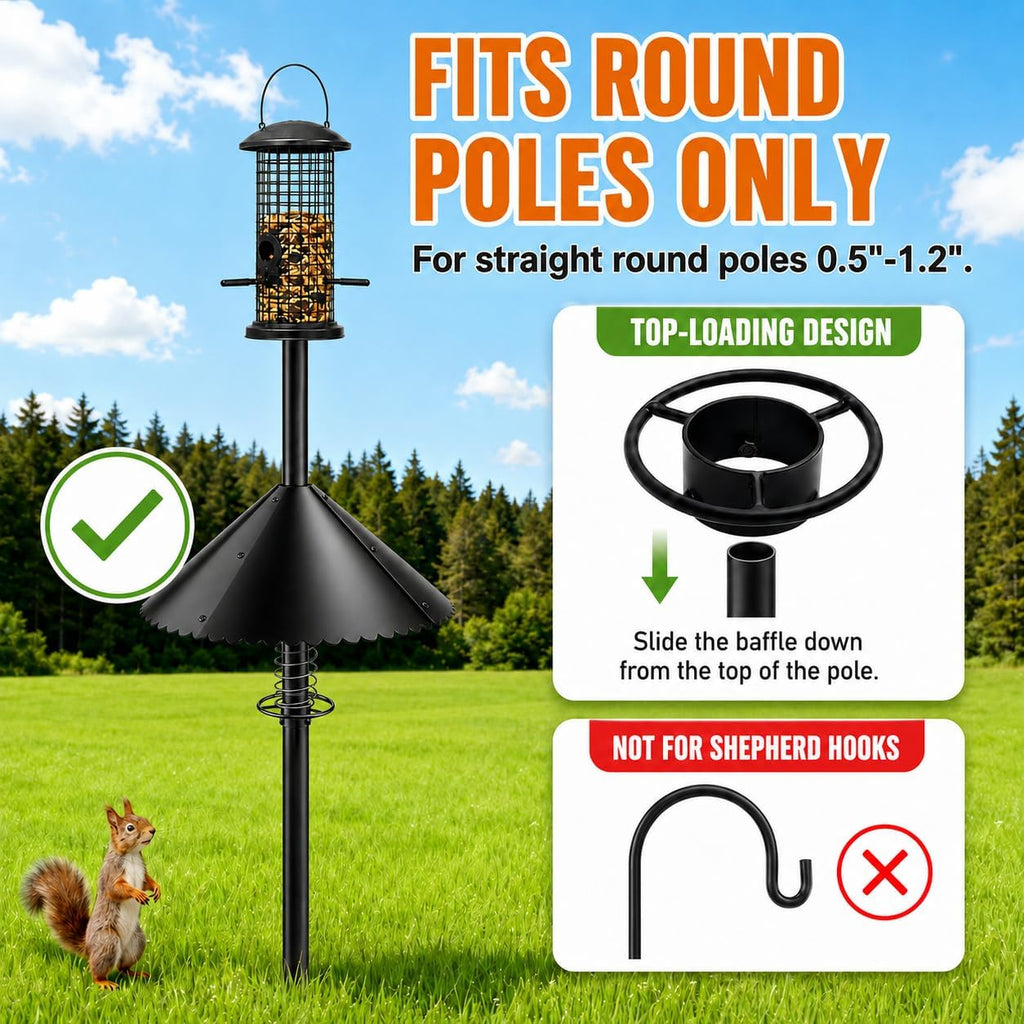 Upgrade Metal Squirrel Baffle for Bird Feeder Round Pole, for 0.5-1.2" Pole