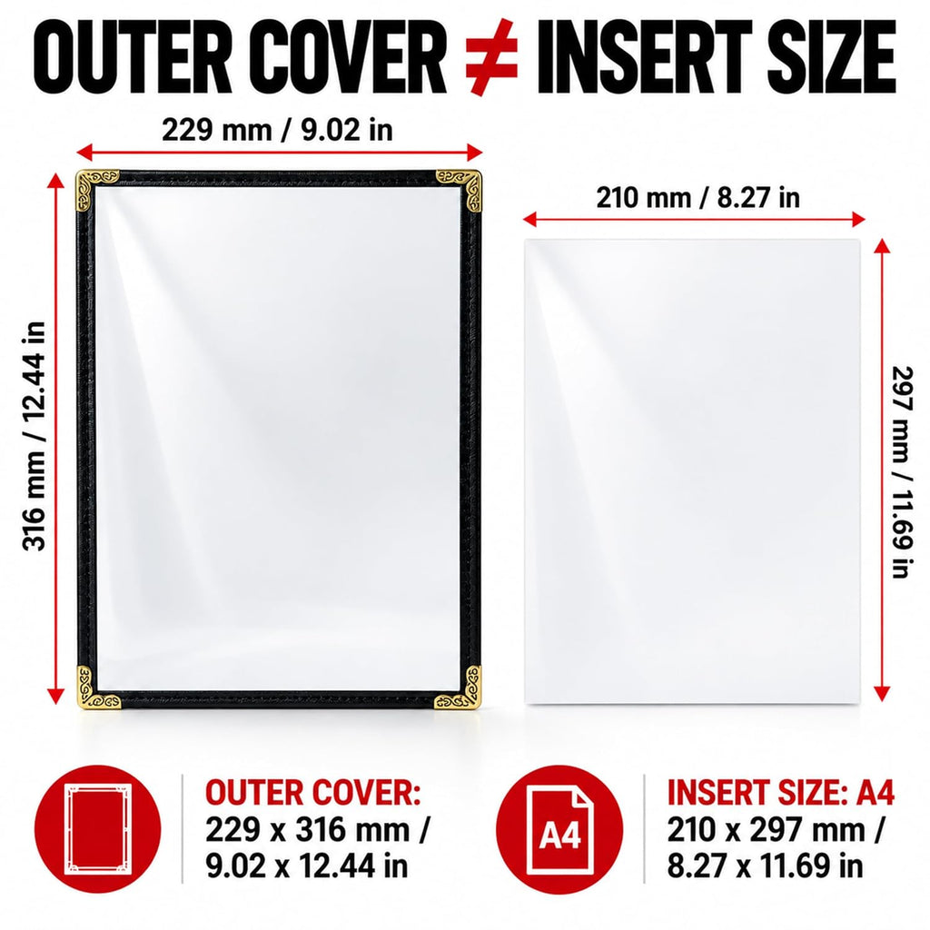 A4 Restaurant Menu Covers, 25 Pack, 8.3 x 11.7 inch, 1 Pocket, 2 Views
