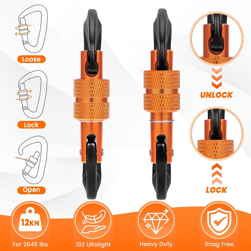 3 Heavy Duty Carabiner Clips 12kN (2697 lbs)-Lightweight Locking Carabiners for Securing Pets，Camping, Hiking