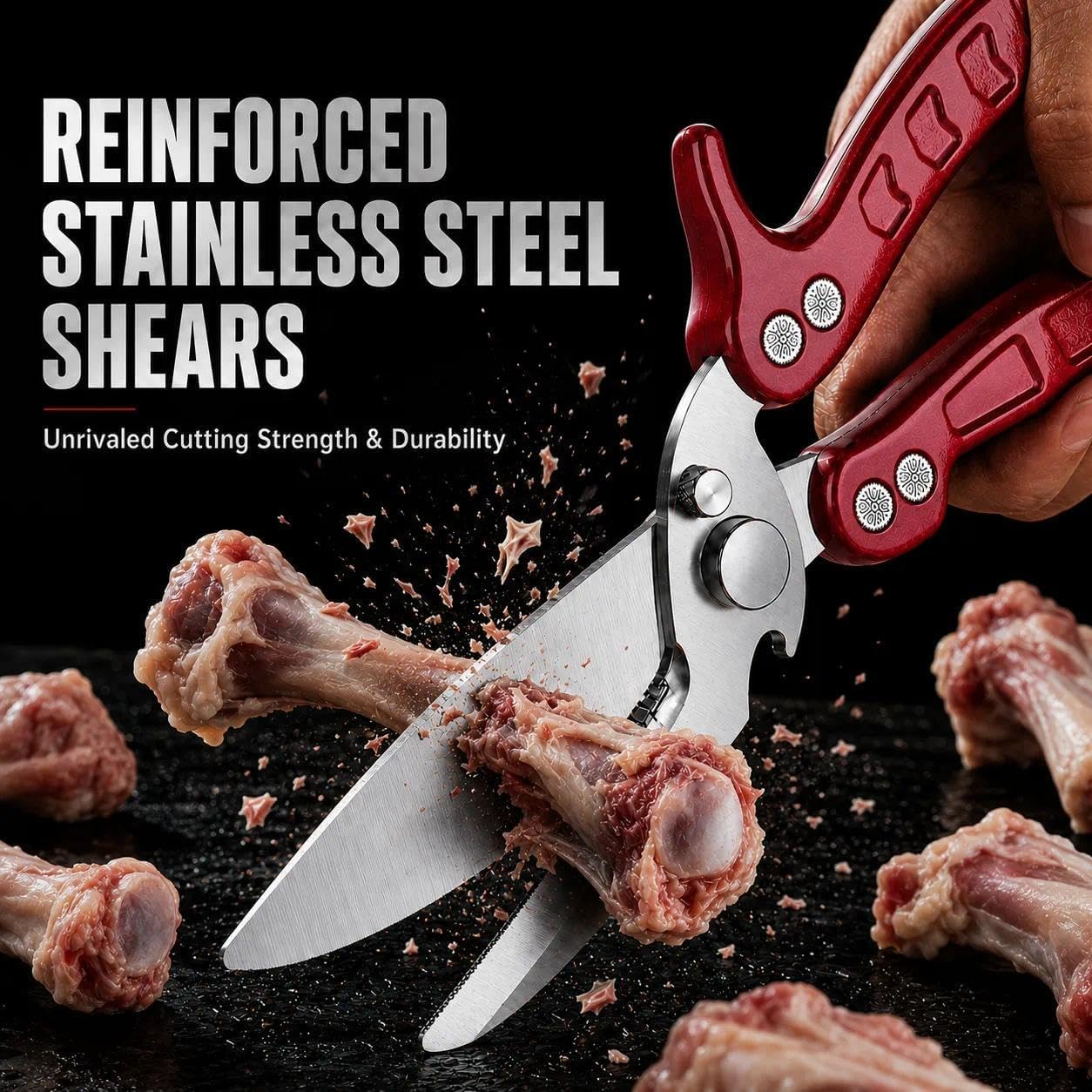 Heavy Duty Poultry Shears - A Must Have Kitchen Shears for Chicken and Meat Cutting - Dishwasher Safe and Stainless