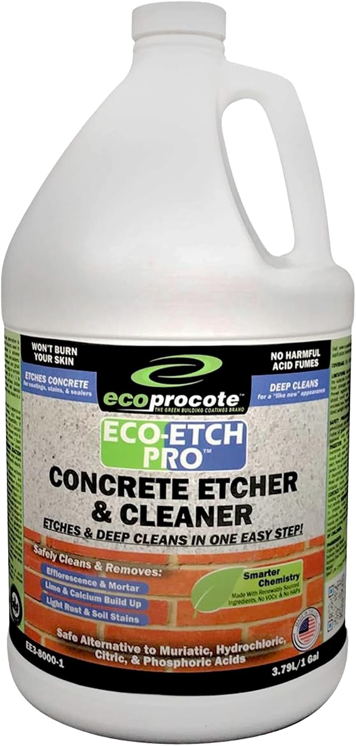Eco Etch Pro Concrete Cleaner & Etcher Dissolver, Non-Toxic & Safe,1 Gallon | Efflorescence, Rust & Dirt Remover from