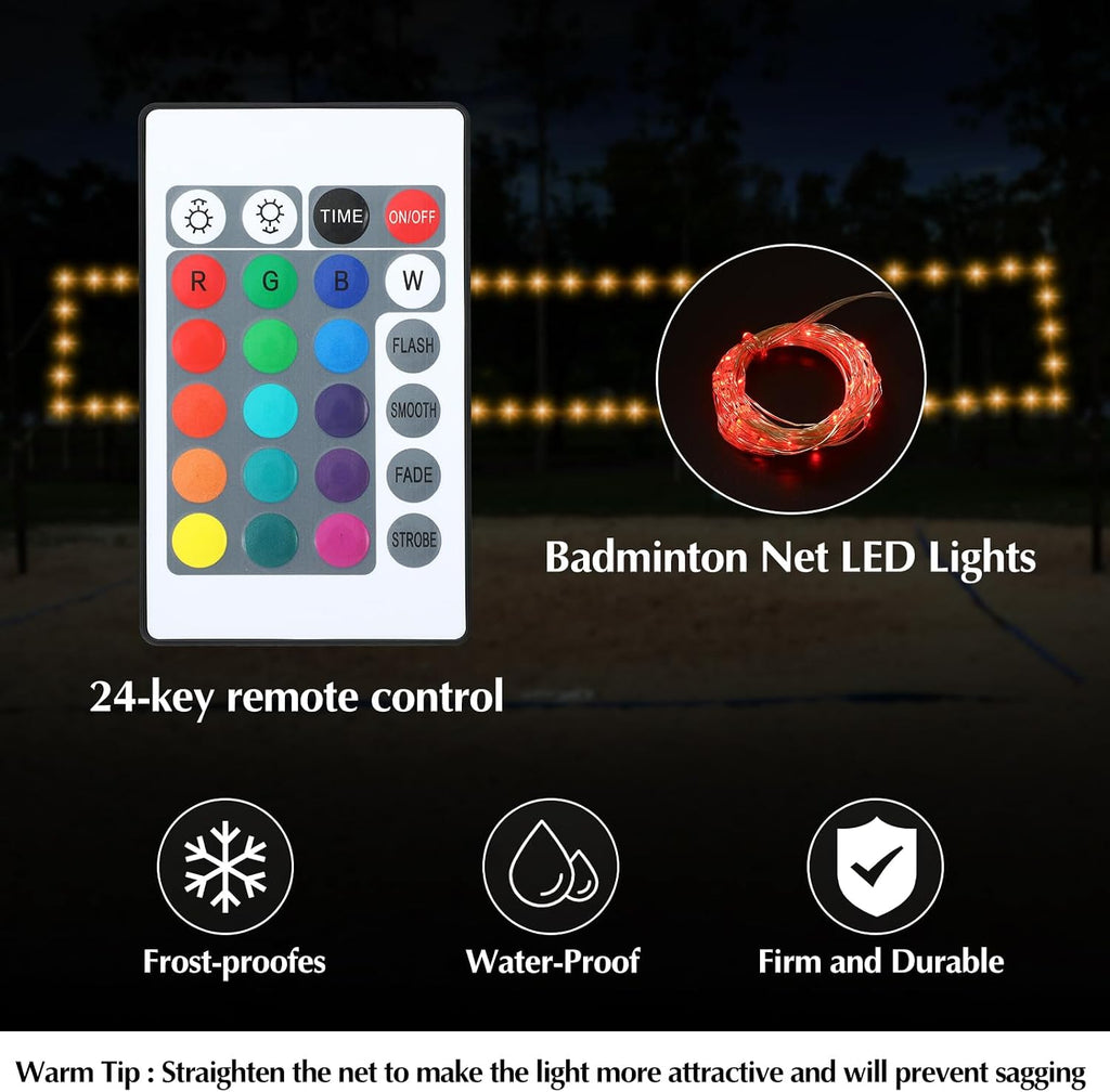 Volleyball Badminton Net Light 16 ft String Lights with Remote, 16 Colors 4 Modes LED for Backyard Volleyball