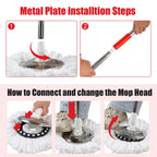 Spin Mop and Bucket with Wringer Set, 6 Microfiber Mop Heads, 61" Handle