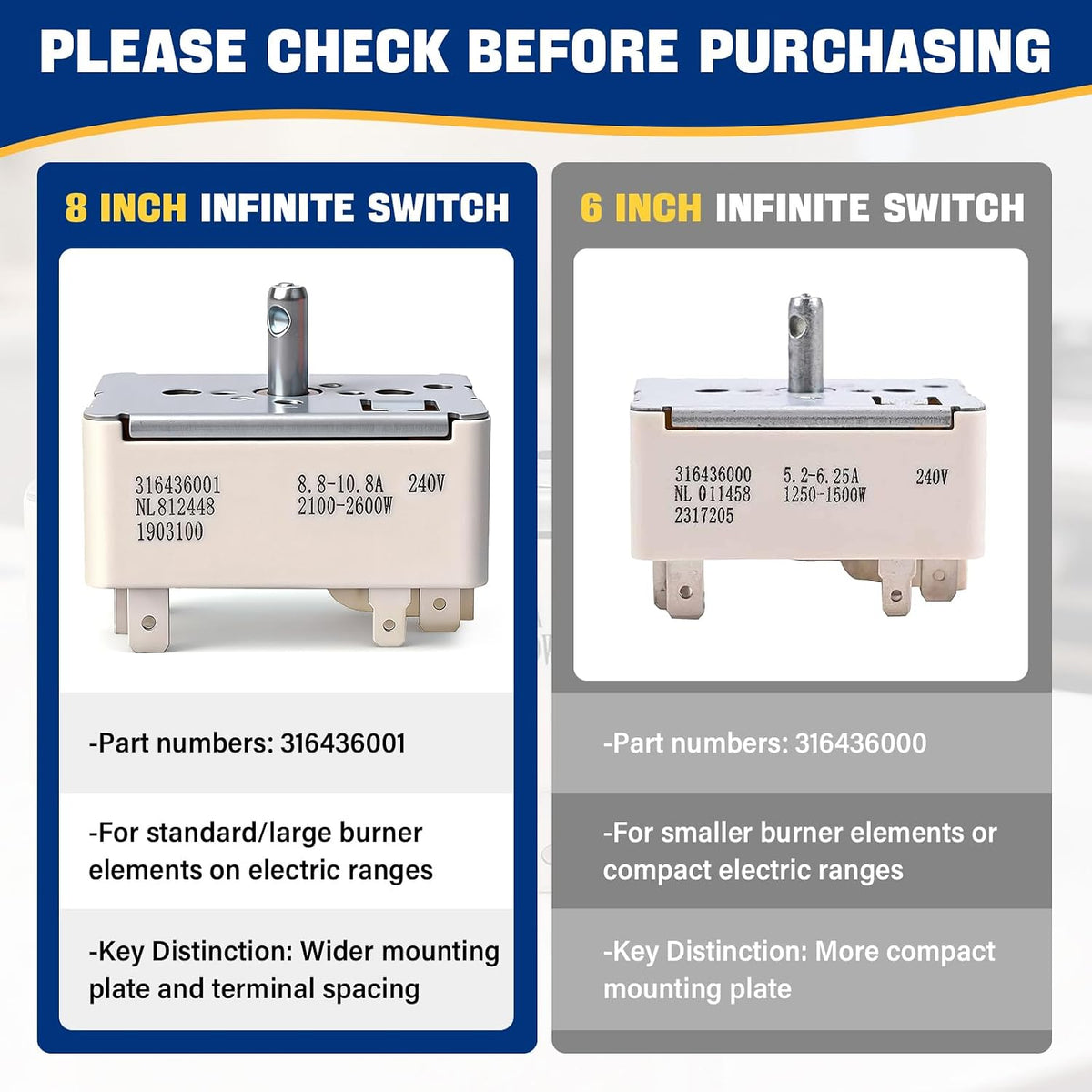 316436001 Range Infinite Switch 8 inch for Large Surface Burner