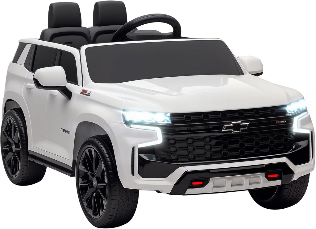 Licensed Chevrolet Tahoe Ride On Car Parent Remote Control White | 12V 7AH Battery Power Ride On Toy, LED Lights
