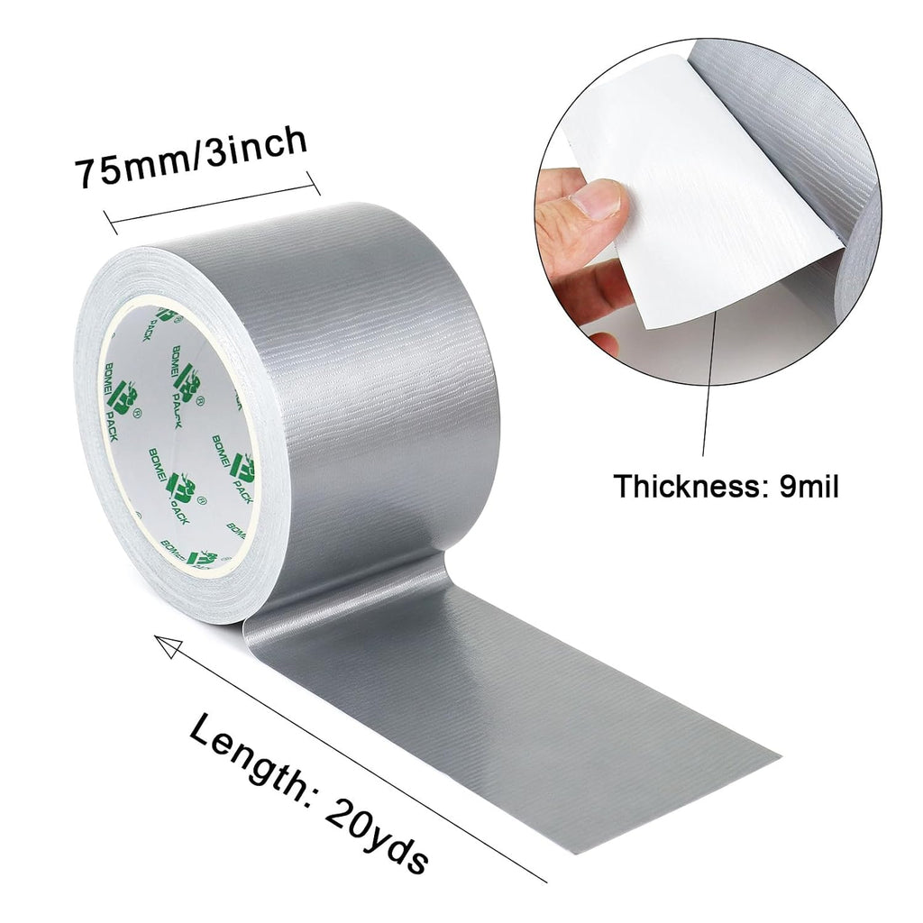 1Pack 3inch Duct Tape Heavy Duty Waterproof Silver 9Mil 20Yds
