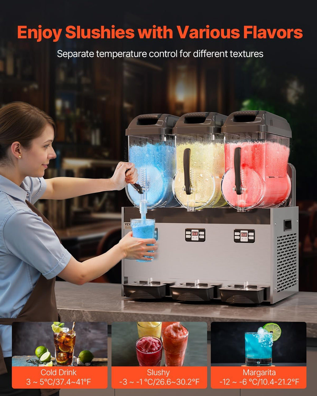 Commercial Slushy Machine, 12Lx3 Triple Tank Margarita Machine, 144 Cups Stainless Steel Margarita Smoothie Frozen