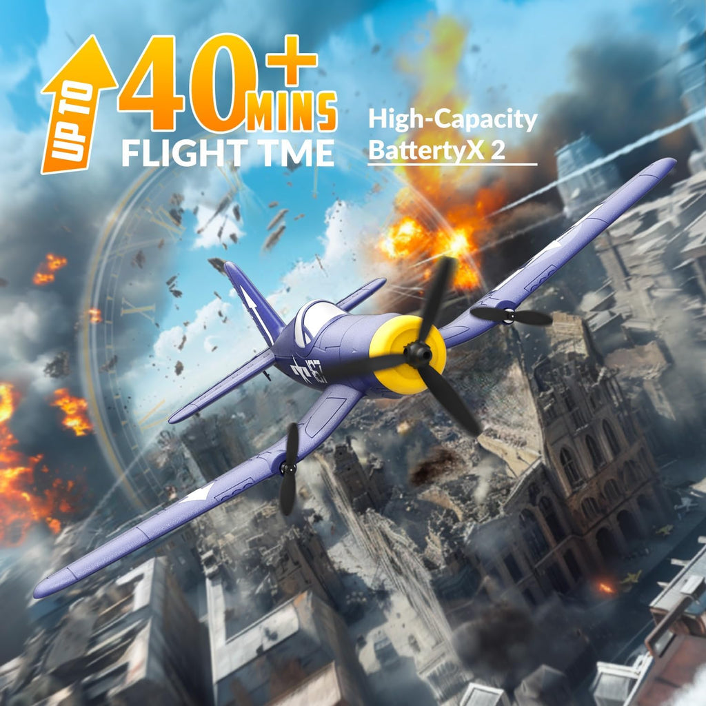 RC Plane, 3 Channel Remote Control Plane for Beginners & Adults | F4U Corsair Fighter RTF, 2.4GHz, 6-Axis Gyro