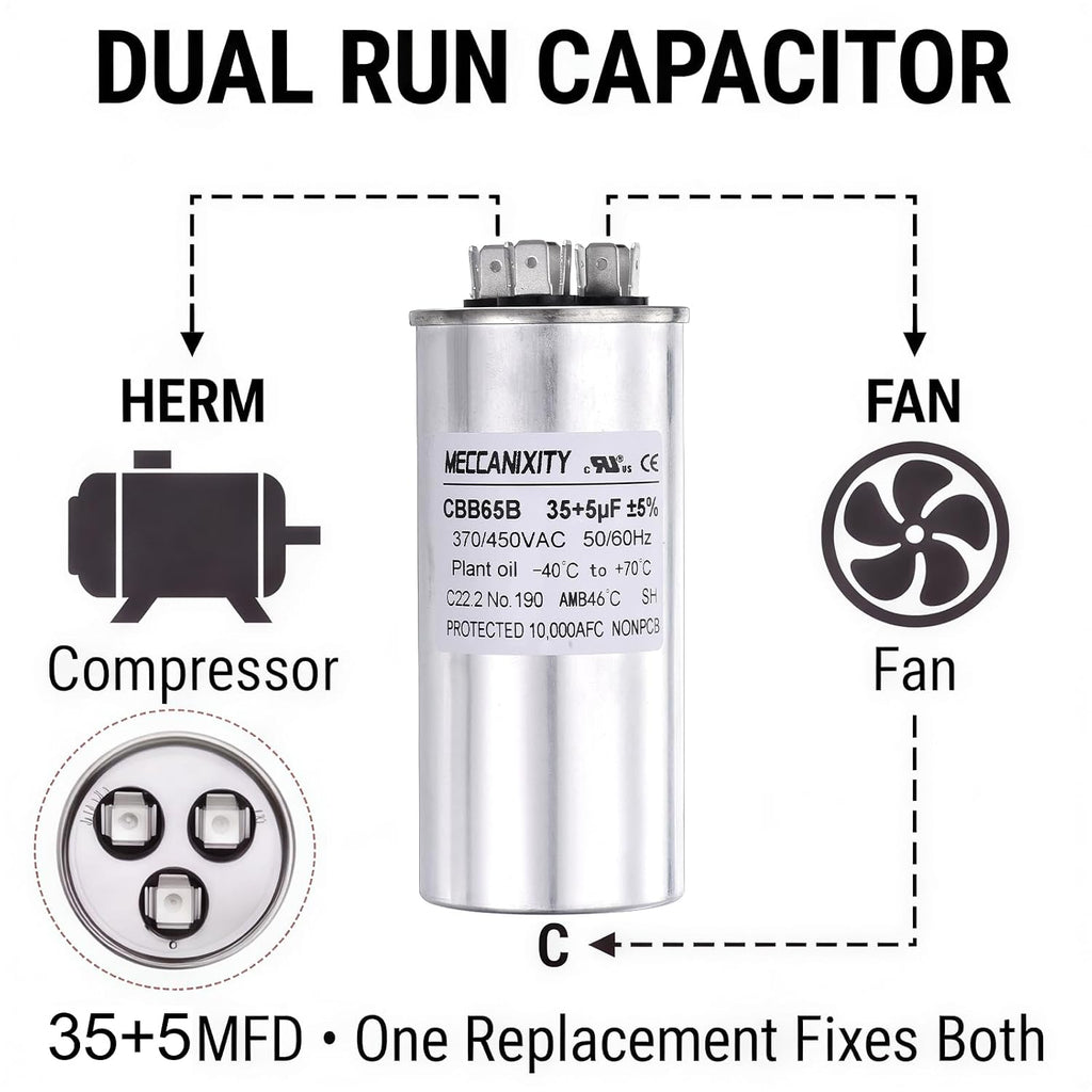 MECCANIXITY CBB65 Dual Run Start Capacitor 35+5UF 35/5MFD 1Set 4.33"x1.97"