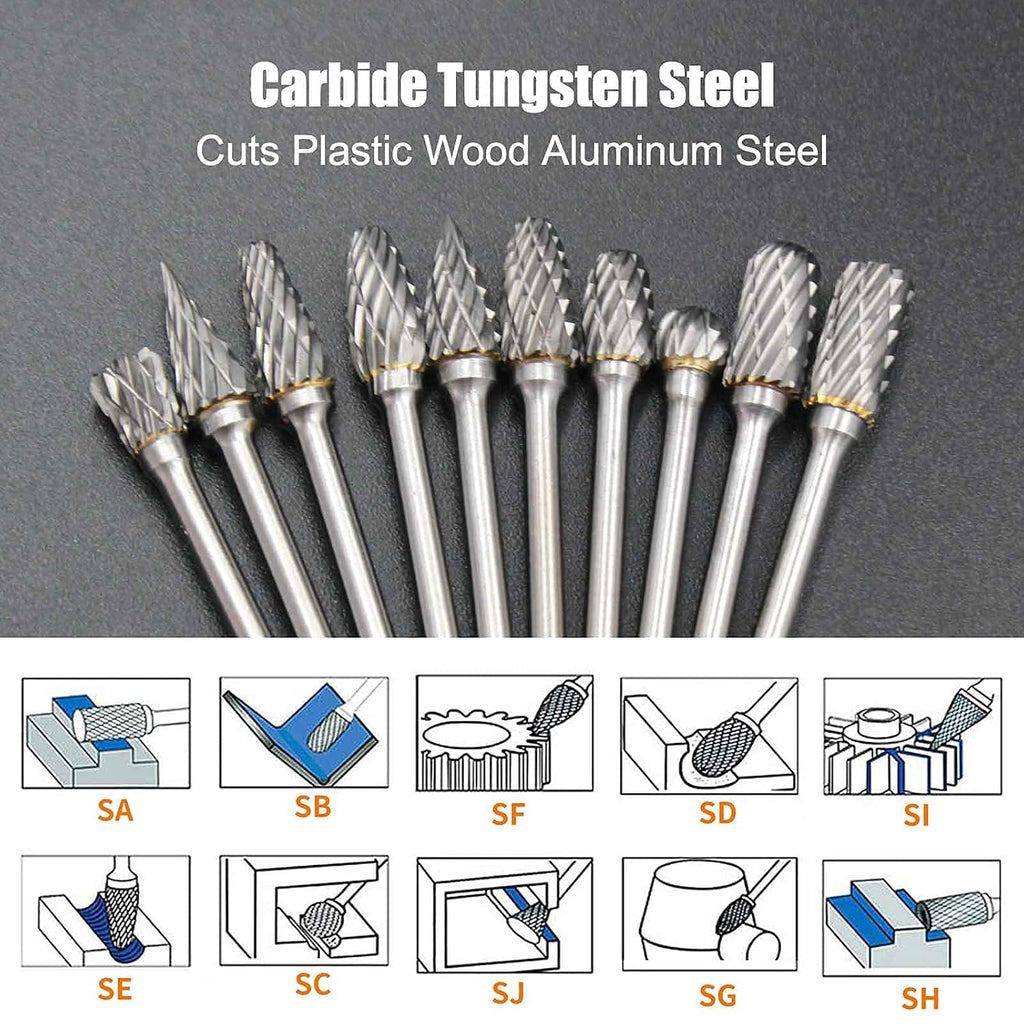 Handook Tungsten Carbide Double Cut Burr Set, 10pcs