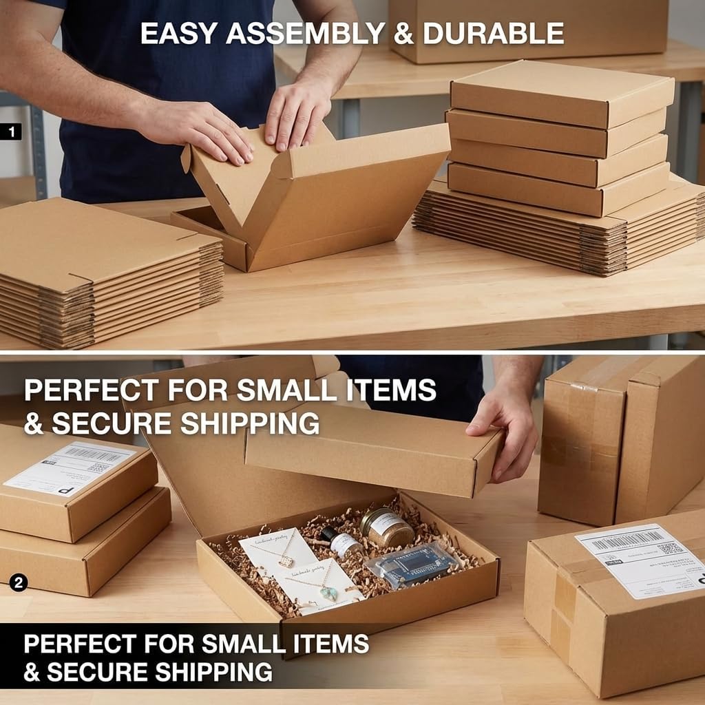 11x8x2 Cardboard Shipping Boxes Set of 20, Brown