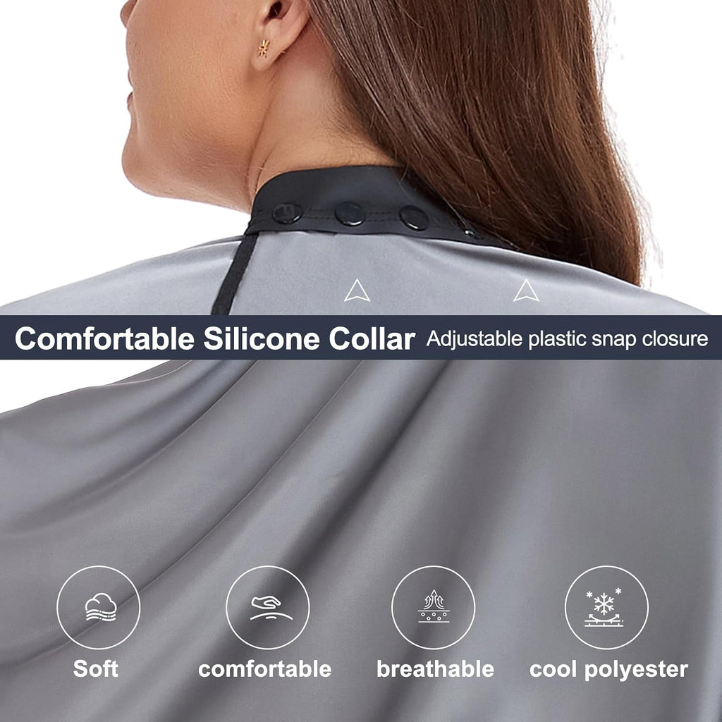 Salon Hair Cutting Cape for Adults - Adjustable Soft Silicone Collar Snap Closure, Silky Anti-Static Premium Haircut