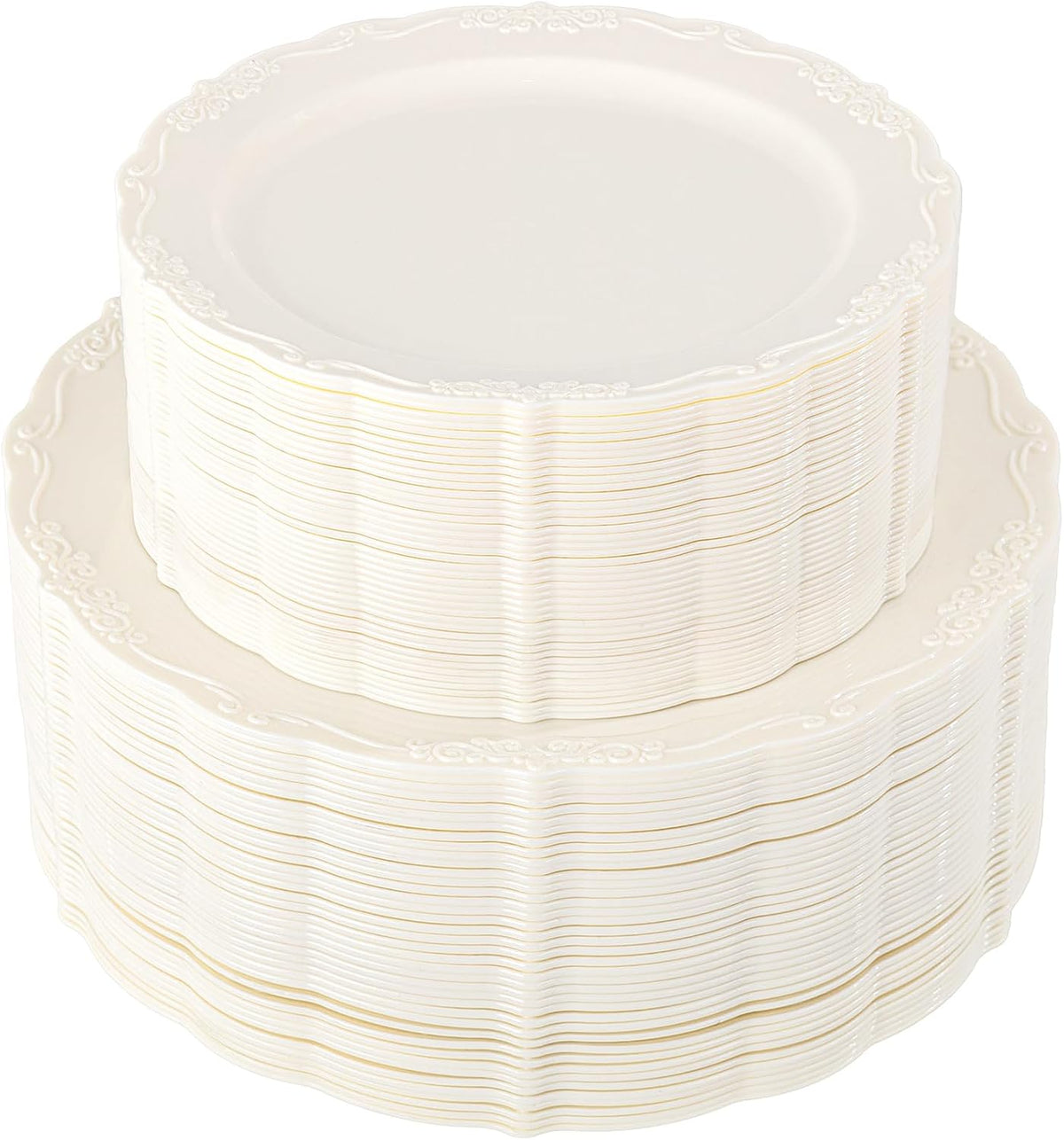 100 Pcs Ivory Plastic Plates for Party - Ivory Disposable Plates