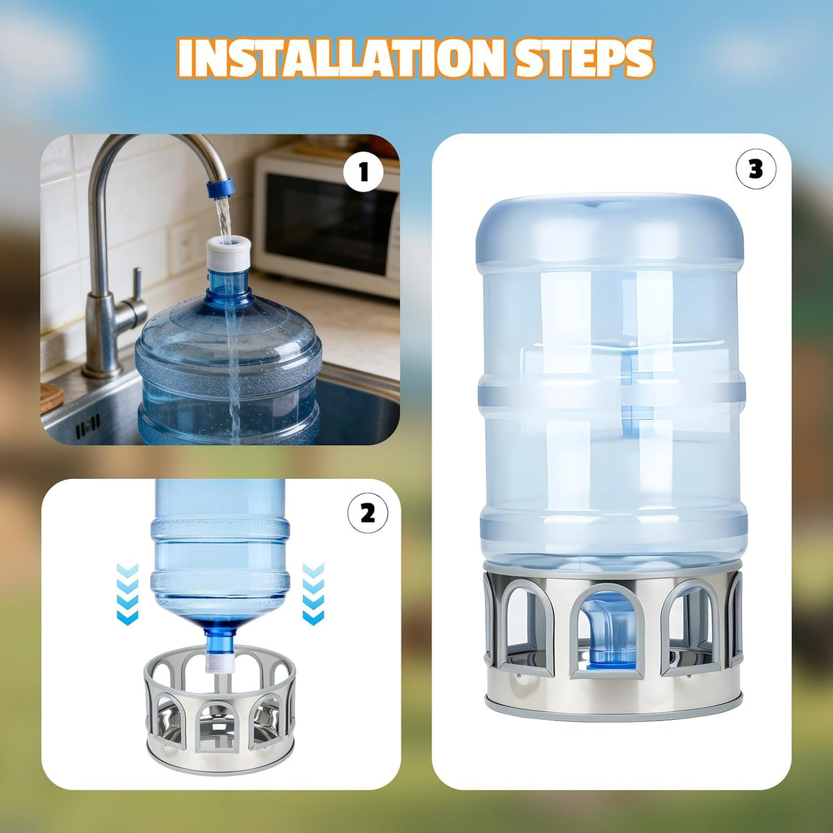 5 Gallon Chicken Waterer Base for Farm, Stainless Steel Poultry Automatic Drinker Waterer Base with 9 Guarded