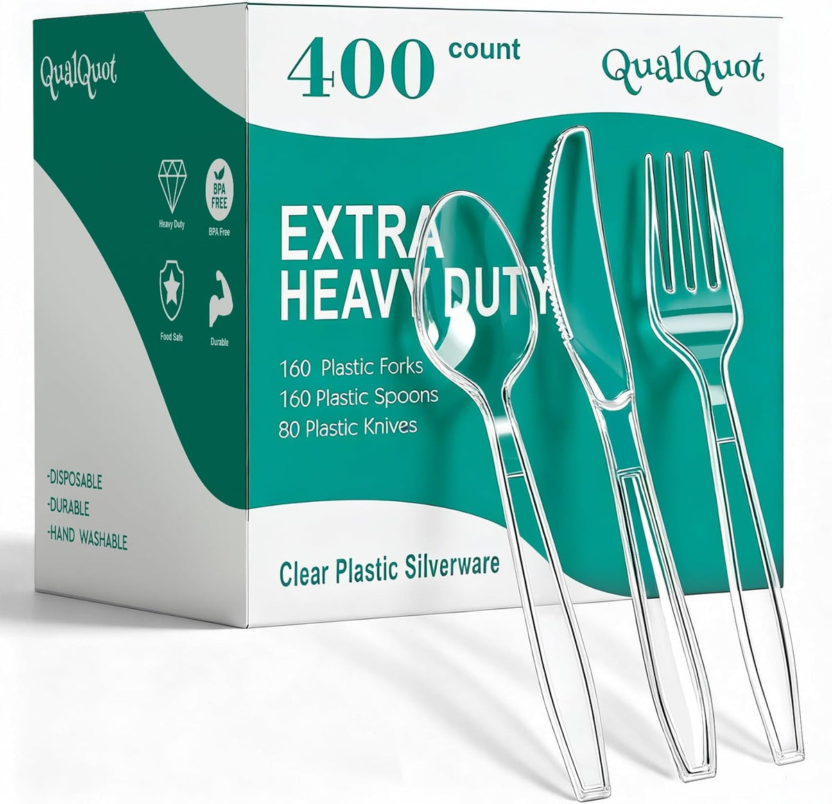 400 Count Extra Heavy Duty Clear Plastic Silverware, Bulk