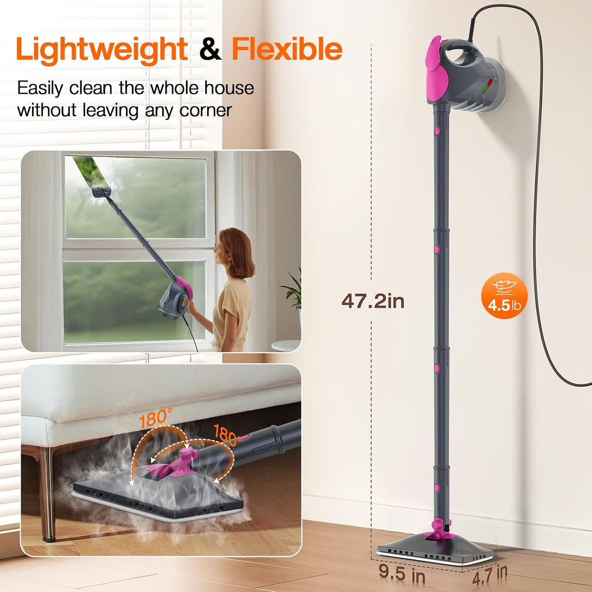 10-in-1 Steam Cleaner, Steam Mop with Detachable Handheld Steamer for Home | 320ml Water Tank, 10s Fast Heating