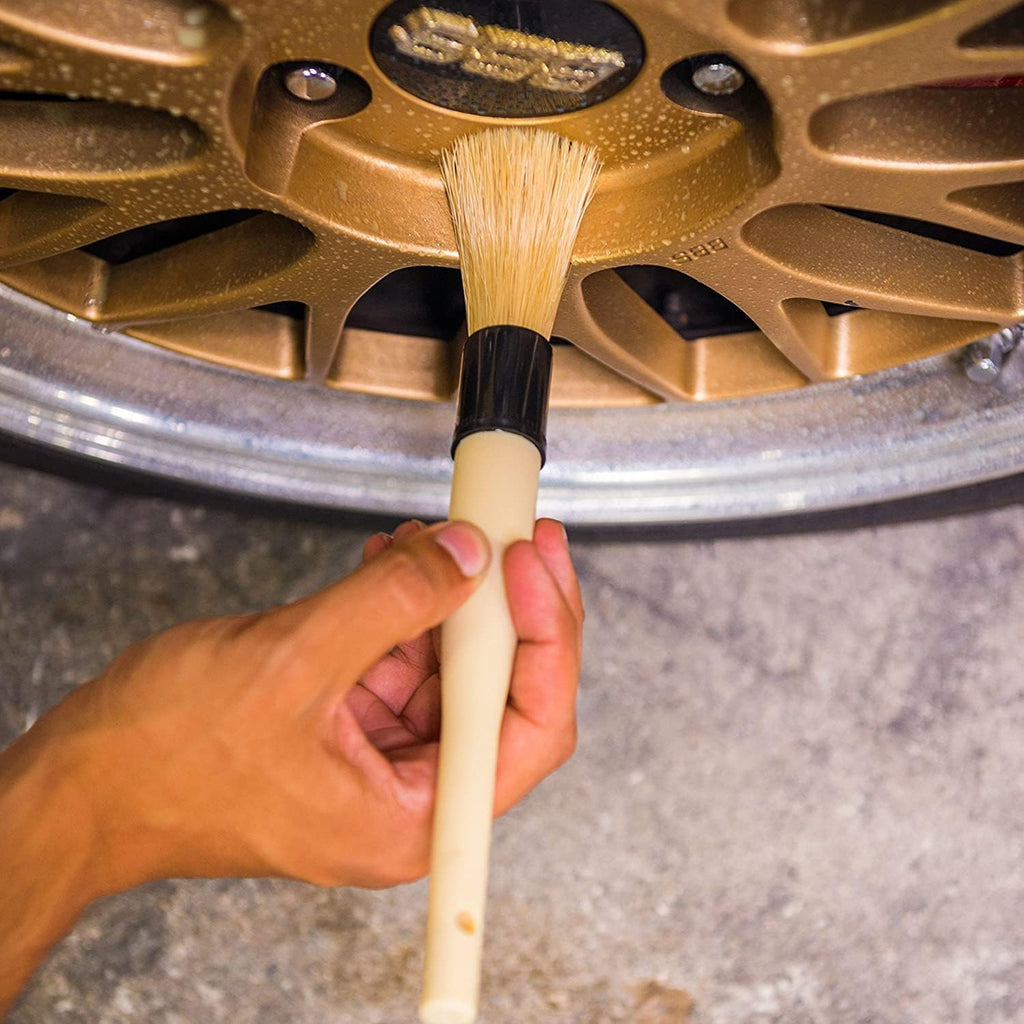 Boars Hair Detailing Brush - Gentle Scratch-Free Cleaning for Wheels, Grilles, Emblems, and Interior Surfaces