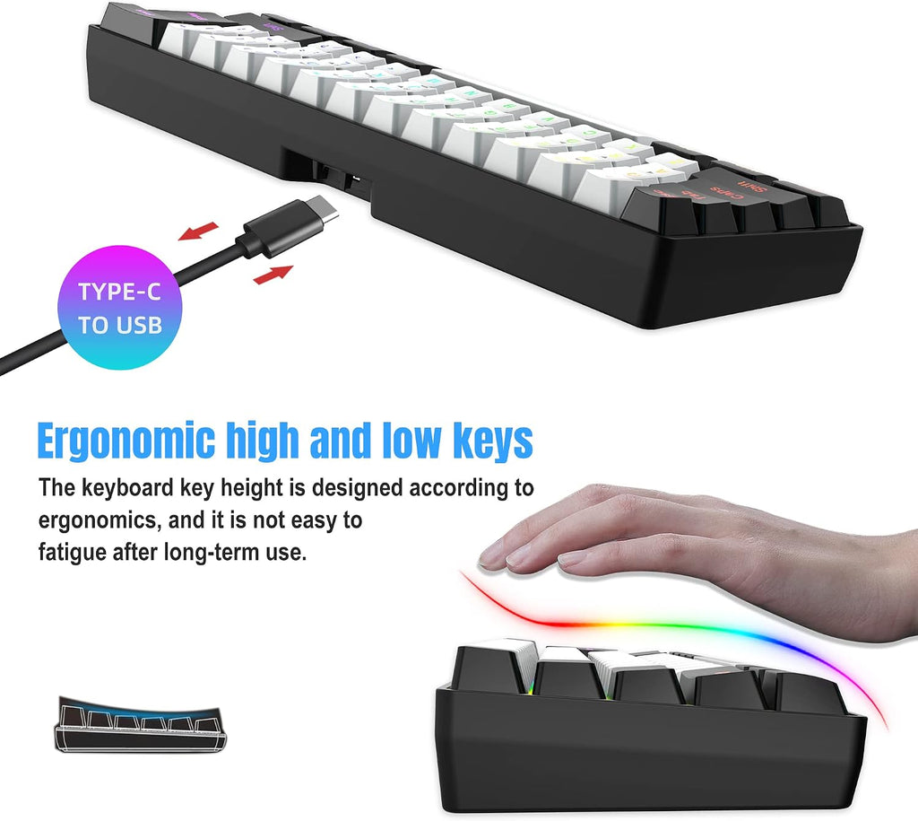 2.4G 60% Wireless Gaming Keyboard and Mouse Combo, Black-White