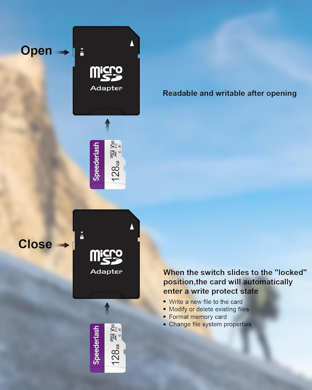 128GB Micro SD Card with Adapter, A1, U3, Read Speed Up to 95MB/s, High Speed Memory Card for Cams, Drones