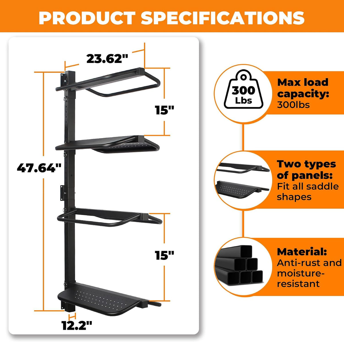 4 Tier Saddle Rack Wall Mount Detachable, Heavy Duty Saddle Stand