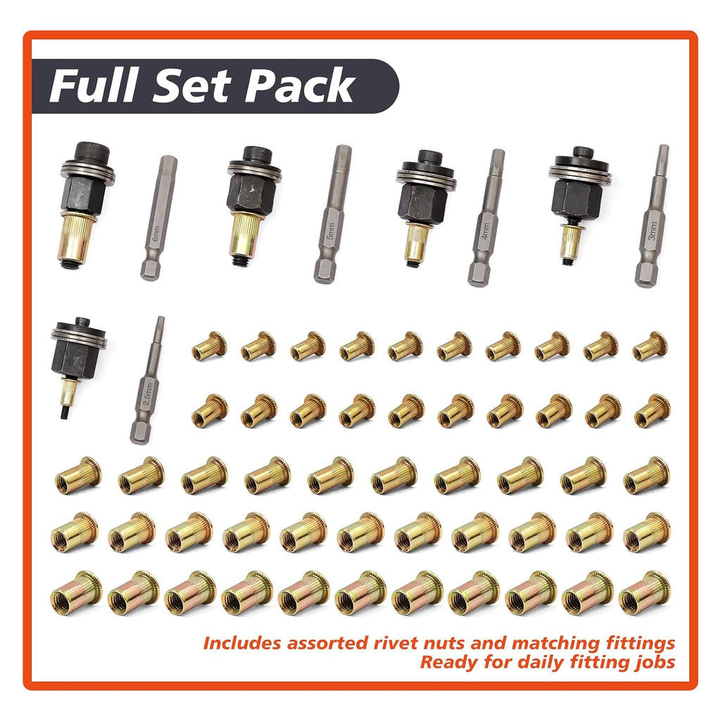 60Pcs Upgrade Carbon Steel Rivet Nut Tool Set M3 M4 M5 M6 M8