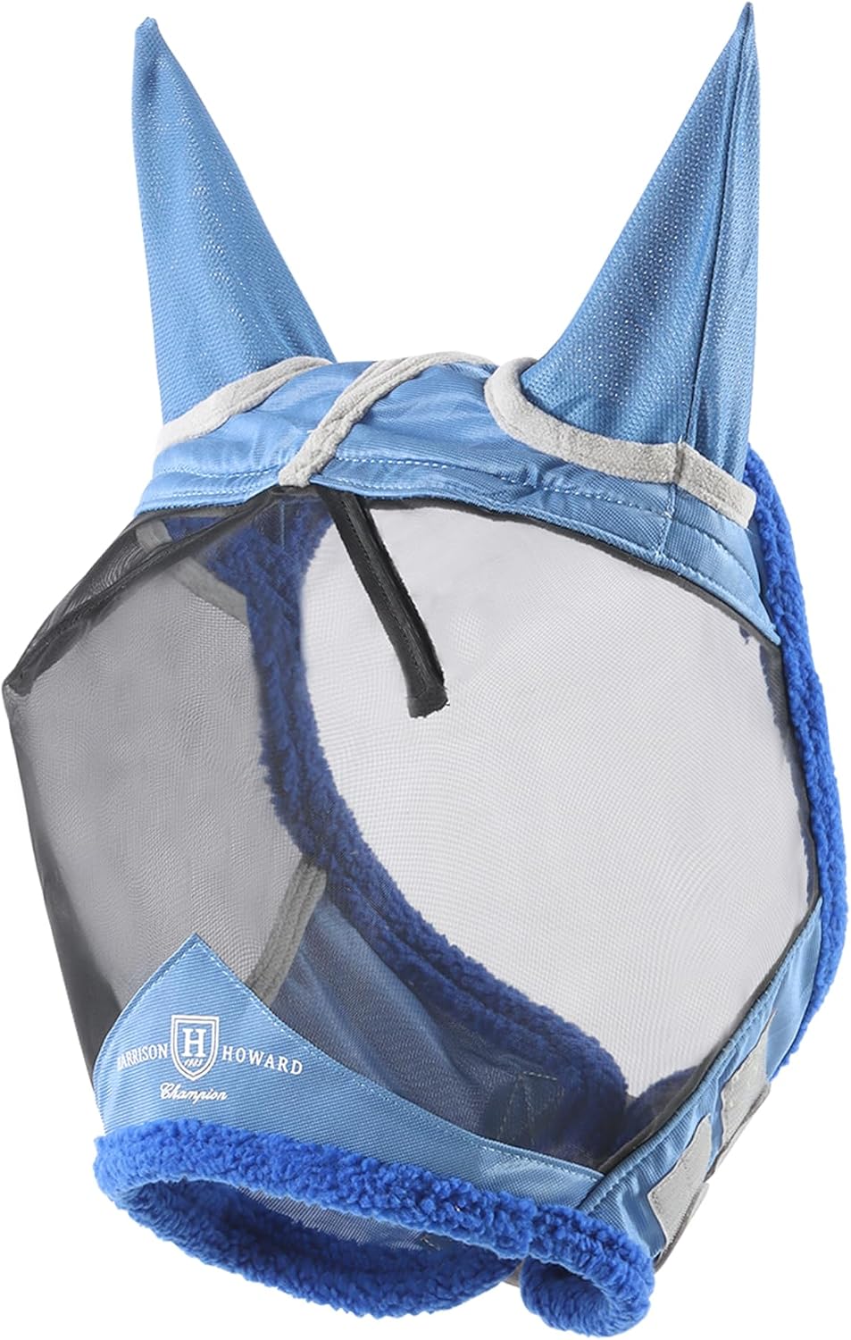 Horse Fly Mask UV Protective Fine Mesh with Extra Wool Soft Touch on Skin Fly and UV Protection Aquamarine-Black M