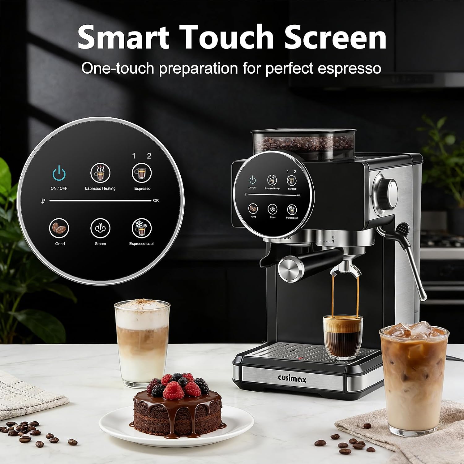 Espresso Machine with Grinder, 20 Bar Professional Expresso Coffee Machines with Milk Frother Steam Wand, Espresso