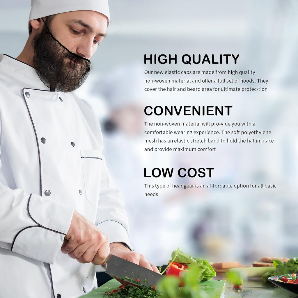 Disposable Beard Nets for Food Service, Breathable Nylon, 18" Protective Beard Covers for Restaurant Staff