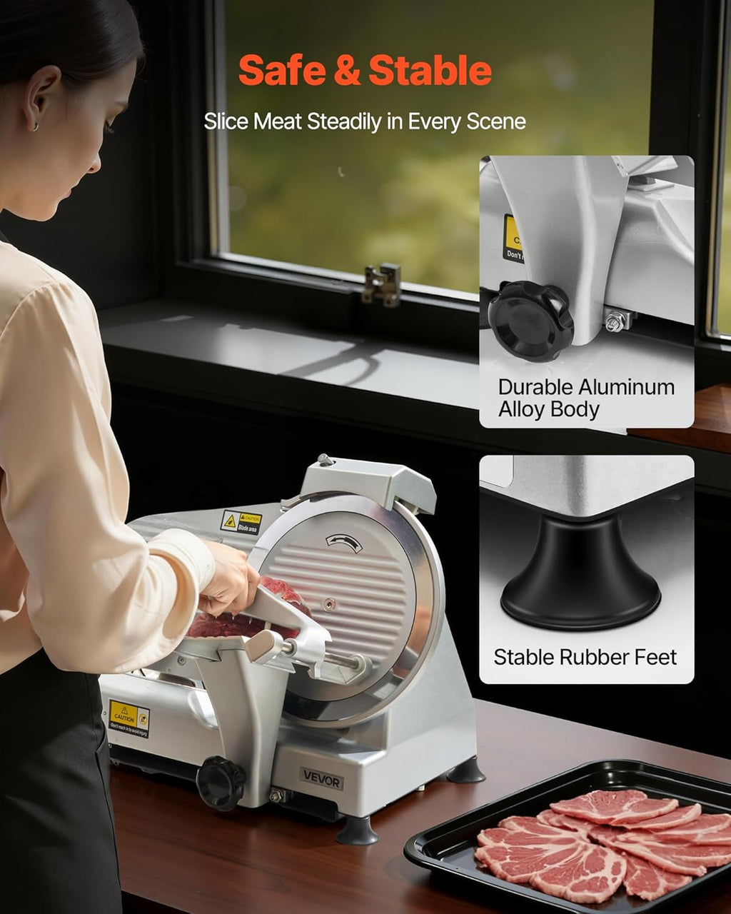 Commercial Meat Slicer, 320W Electric Deli Slicer Machine with 10 inch SUS420 Blade, 0-0.4 inch Adjustable Thickness