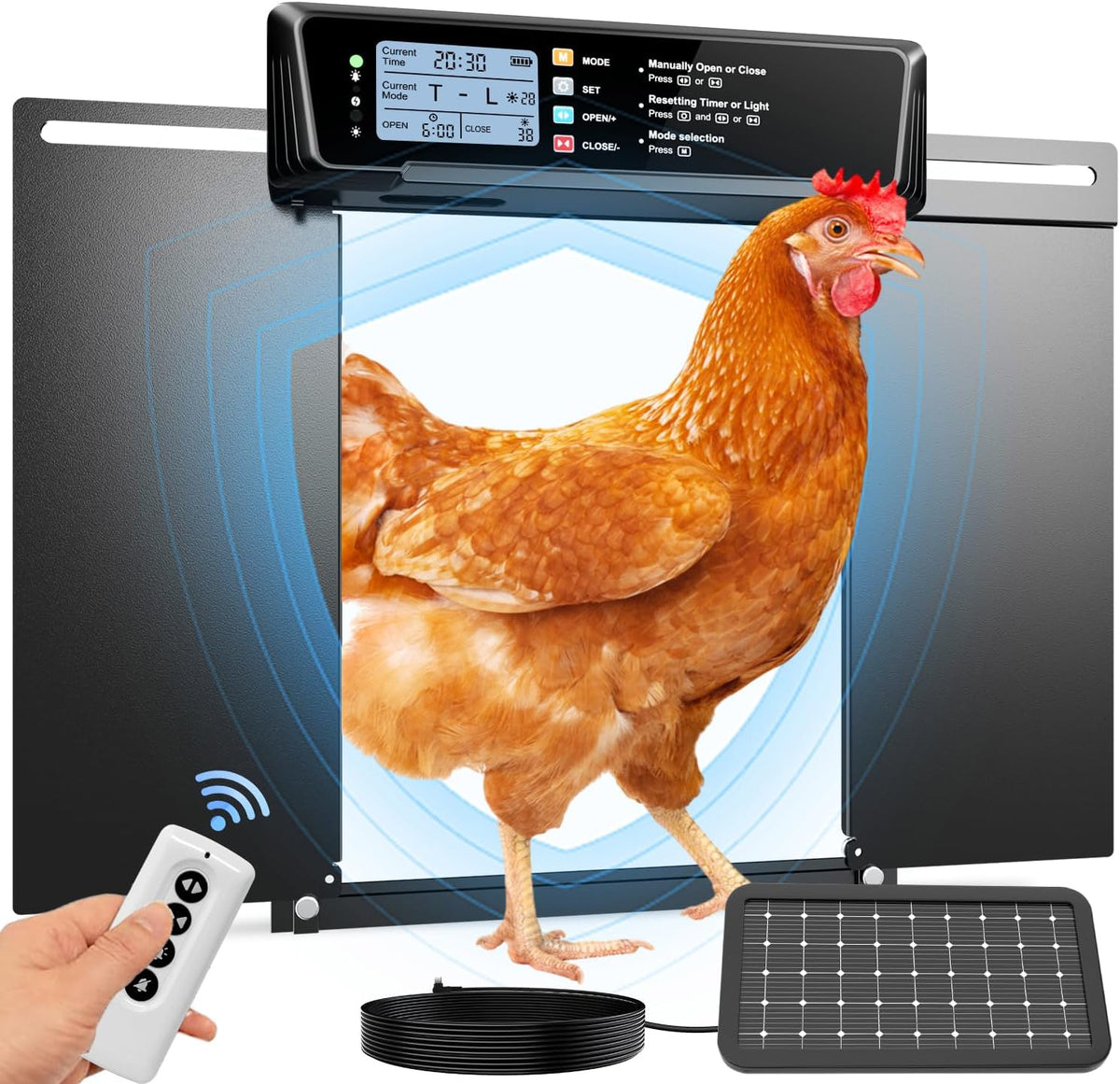 Automatic Chicken Coop Door Solar Powered with Timer & Light Sensor