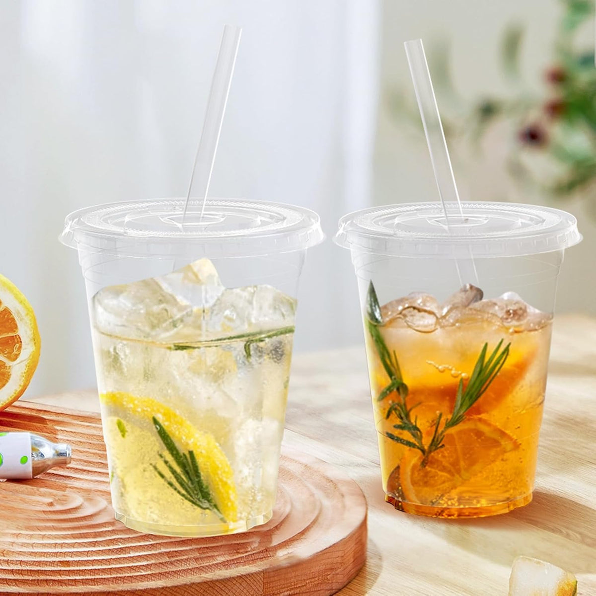 100 Pack - 16 oz Clear Plastic Cups with Lids and Straws