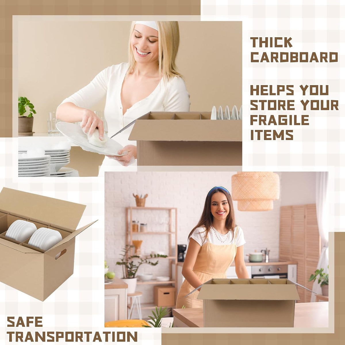 6 Sets Dish Packing Boxes for Moving, 24 x 12 x 11 Inches