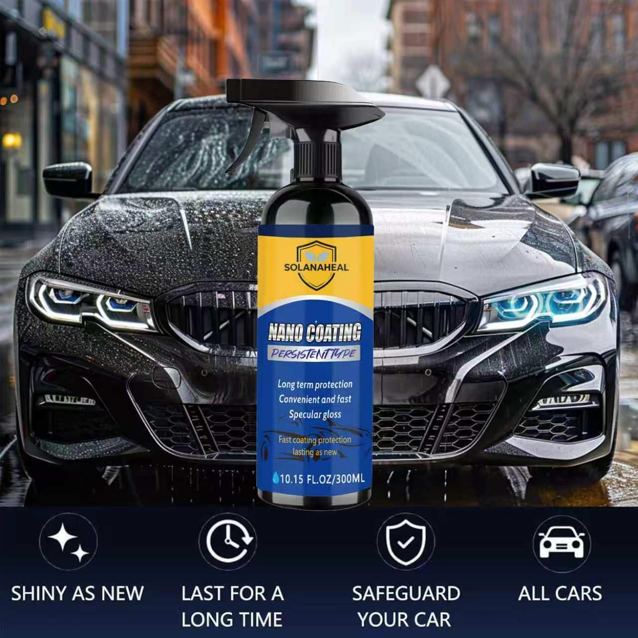 Nano Ceramic Coating Spray Kit, Quick Hydrophobic Car Wax Polish, High Gloss Paint Sealant, Scratch Repair UV