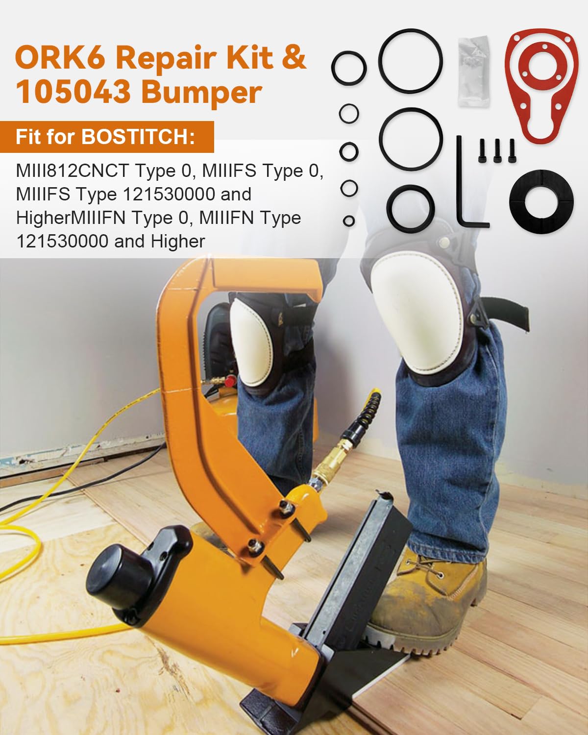 ULXIOM Floor Nailer Repair Rebuild Kit Fit for BOS-TITCH MIIIFN MIIIFS Nail Gun, contain ORK6 O-Ring 105043 Bumper BC1329 BC846 Gasket