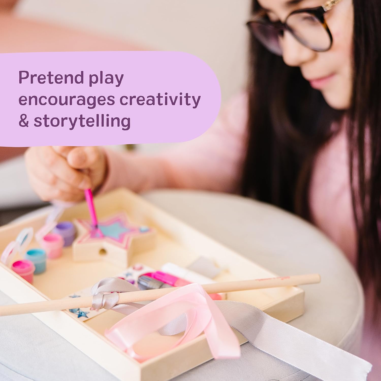 Created By Me! Paint & Decorate Your Own Wooden Princess Wand Craft Kit, Pink Princess Crafts Great for Rainy Days
