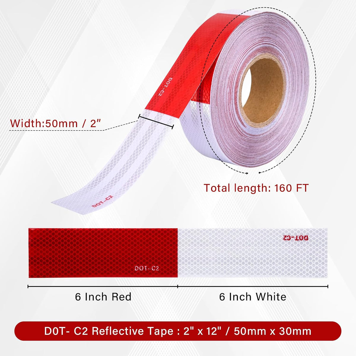 Reflective Tape 2" X 160' Red/White High Intensity DOT-C2 Trailer Reflector Tape Outdoor Waterproof Conspicuity