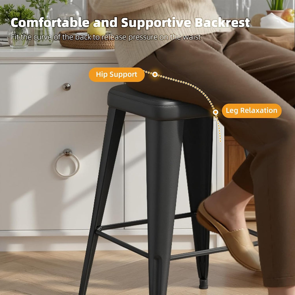 Bar Stools Set of 4, 26" Counter Height Bar Stools Backless, Upholstered Bar Stools with Metal Legs for Kitchen