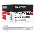 1/2" x 4-1/2" Zinc-Plated Wedge Anchors for Concrete & Cement (Box of 25) | Heavy-Duty 1/2 Concrete Anchor Bolts |