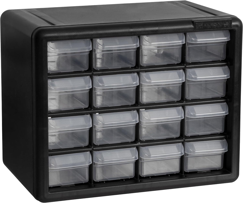 16-Drawer Plastic Storage Cabinet, 10.5"W x 6.5"D x 8.5"H, Black