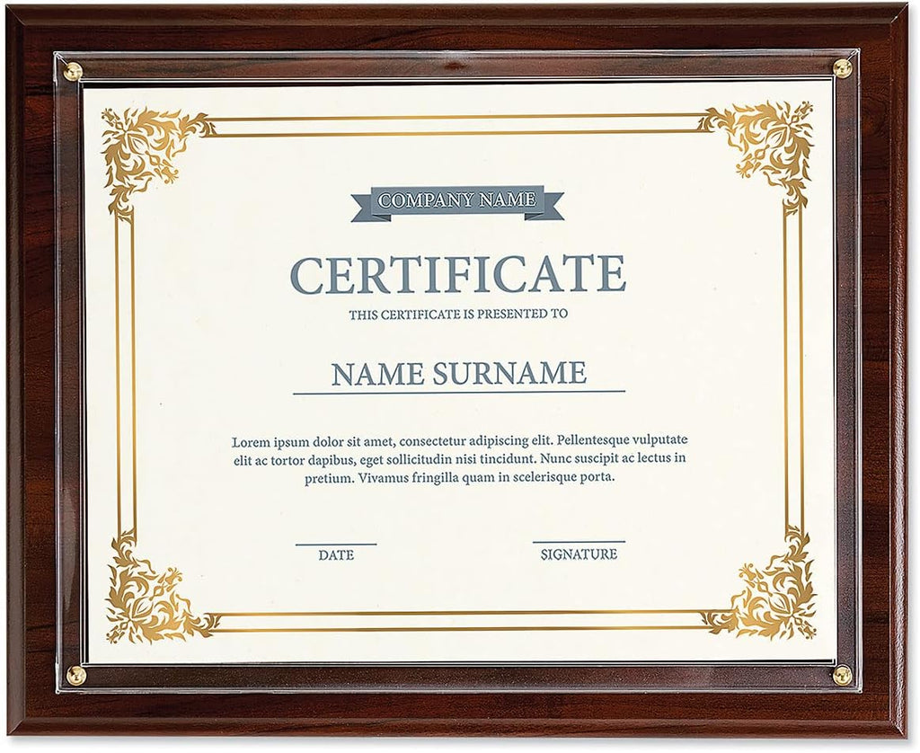 Walnut Certificate Award Plaque - Slide-In 8.5x11 Certificate or Diploma, Wall Frame | Walnut, Slide-In Design, 11 x
