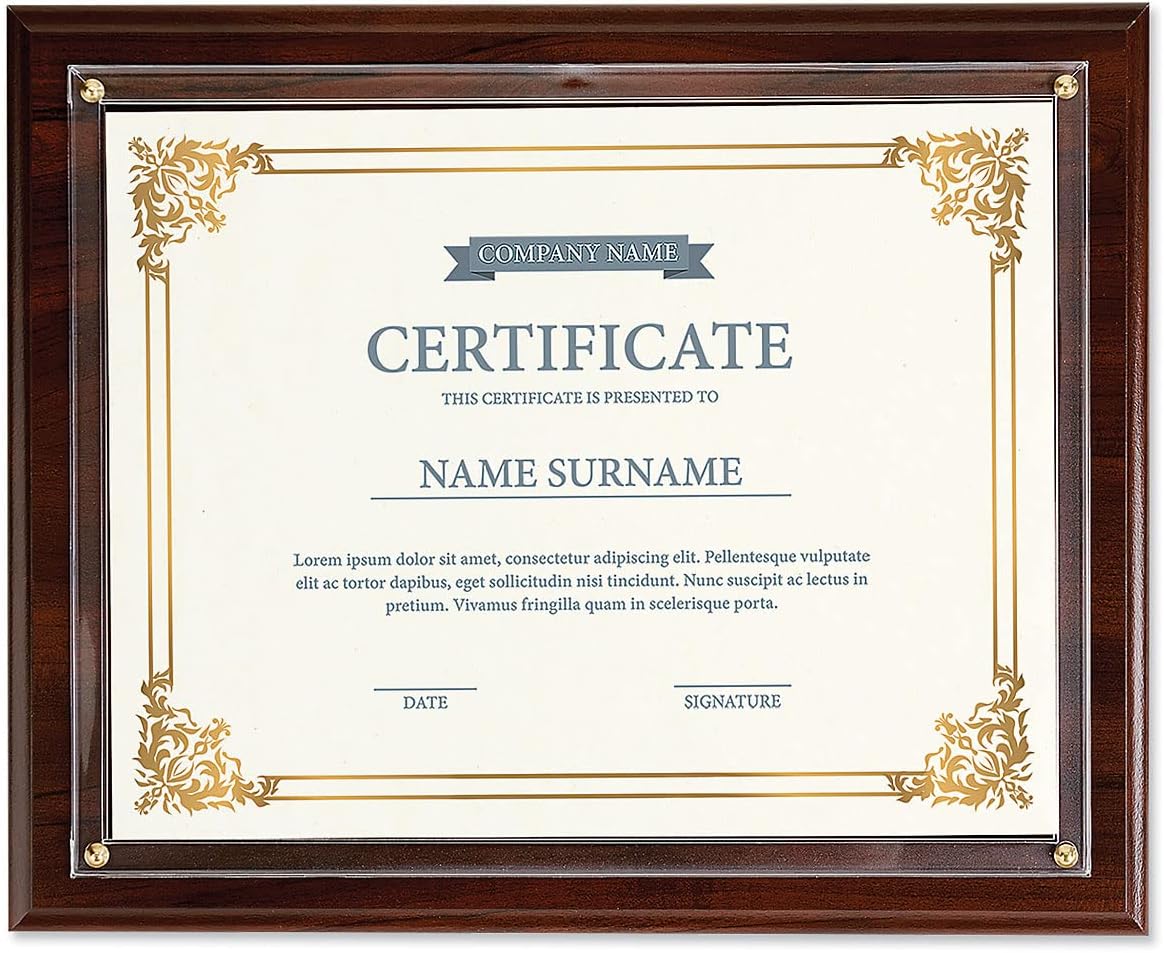 Walnut Certificate Award Plaque - Slide-In 8.5x11 Certificate or Diploma, Wall Frame | Walnut, Slide-In Design, 11 x