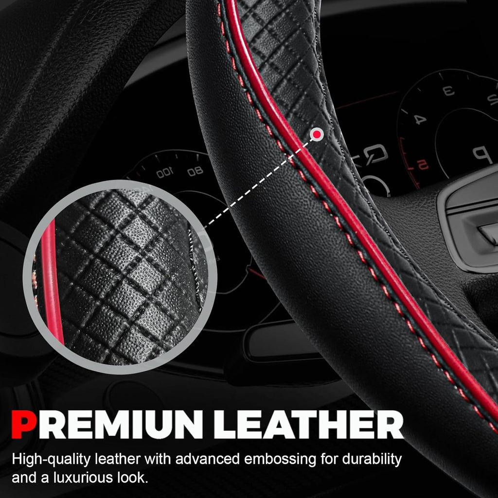 Car Steering Wheel Cover, Microfiber Leather Steering Wheel Covers with Anti-Slip Lining, Universal 14.5-15 inchs