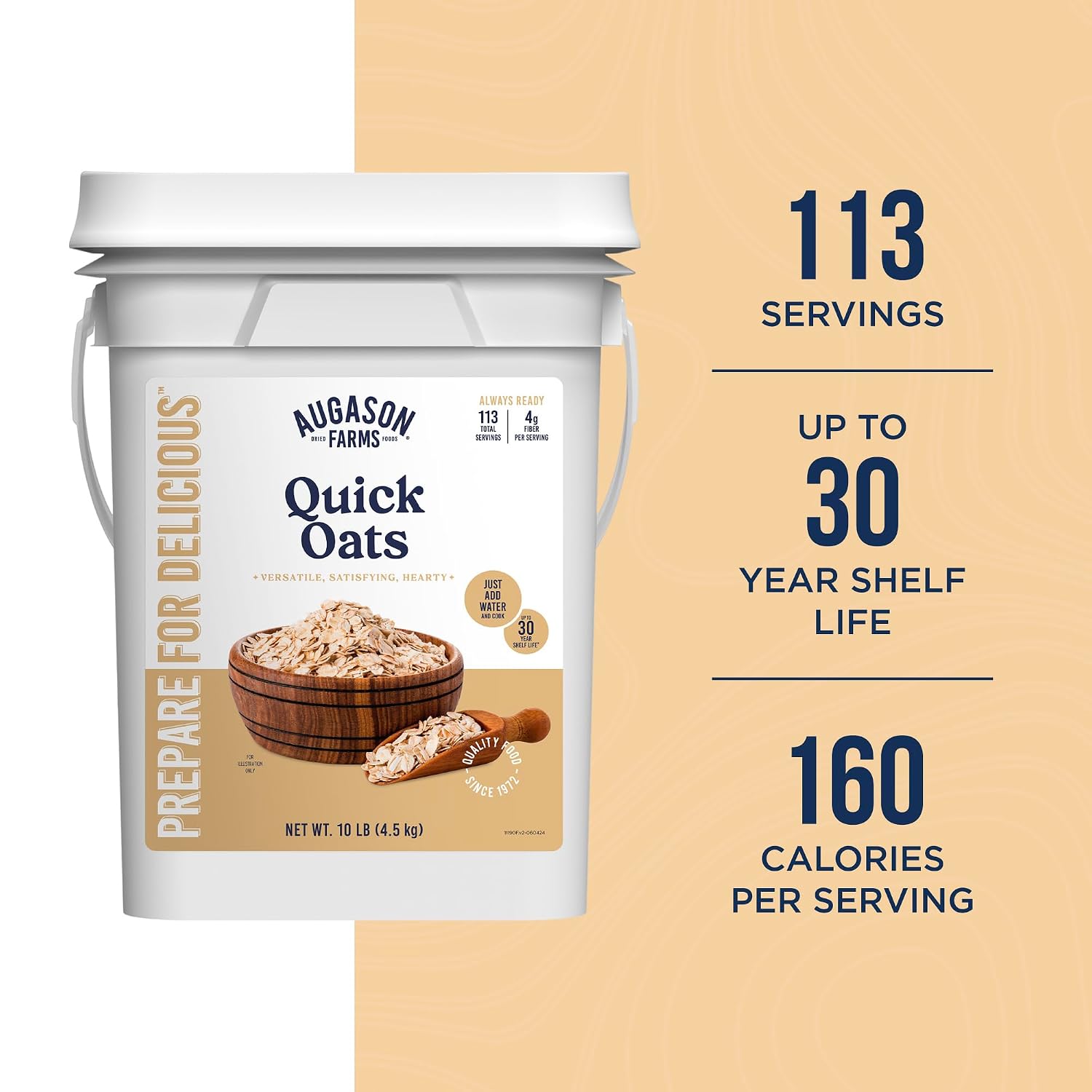 Quick Rolled Oats 4-Gallon Pail | Emergency Food Supply, Everyday Meals, 113 Servings